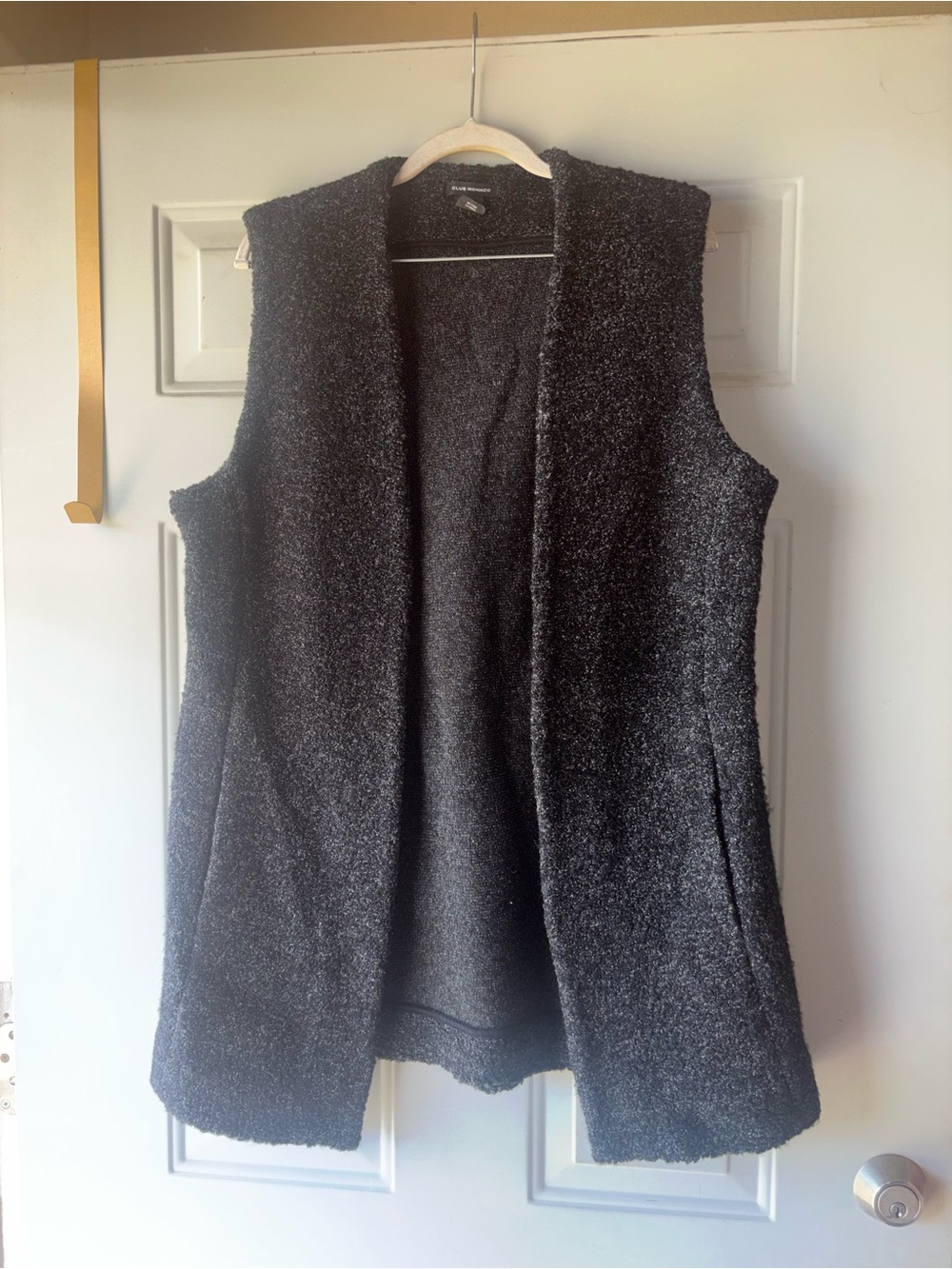Club Monaco dark charcoal/black boucle sleeveless open cardigan size L